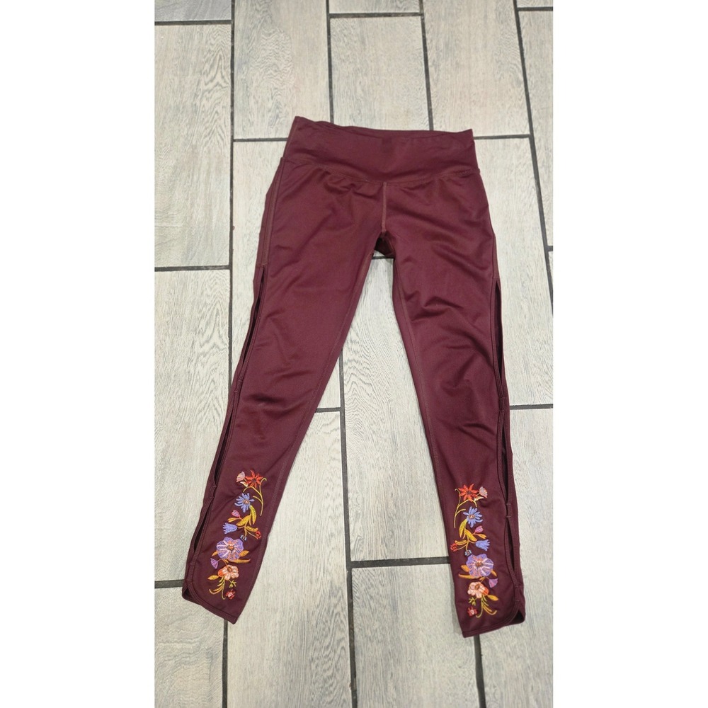 Without Walls Burgundy Floral Embroidered Leggings with Pockets Size Small